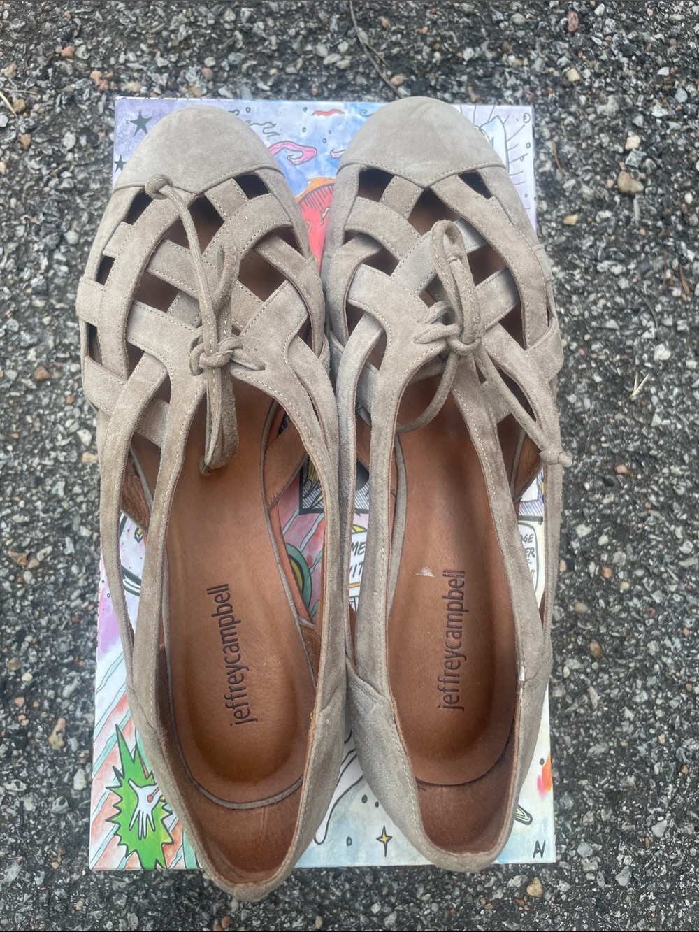Jeffrey Campbell Taupe Suede Woven Cutout Flats